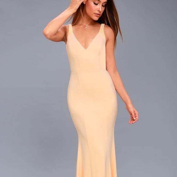 Celena Nude Beaded Maxi Dress - Picture 1 of 14